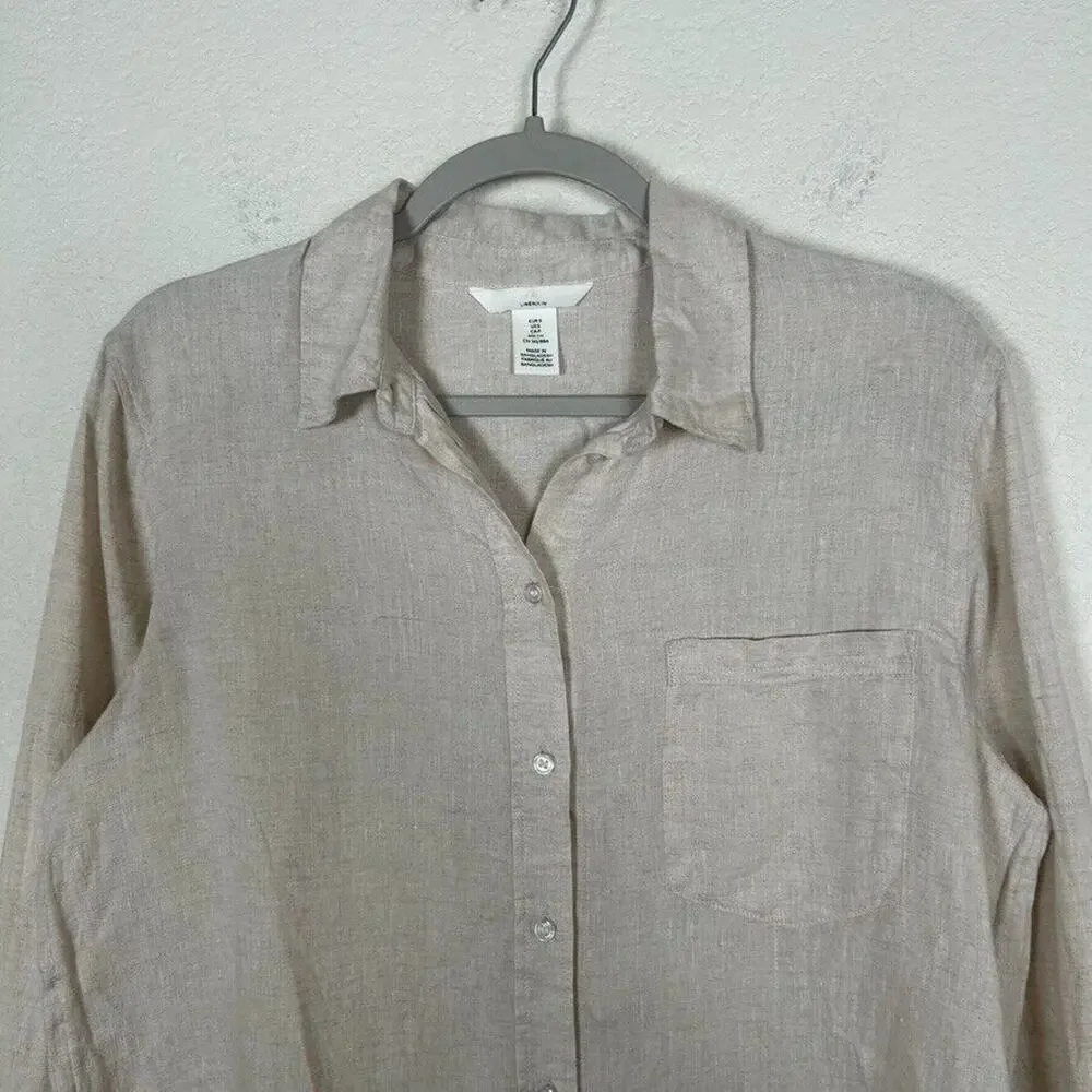 H&M Light Beige Button-Down Linen Blend Shirt - Picture 2 of 9
